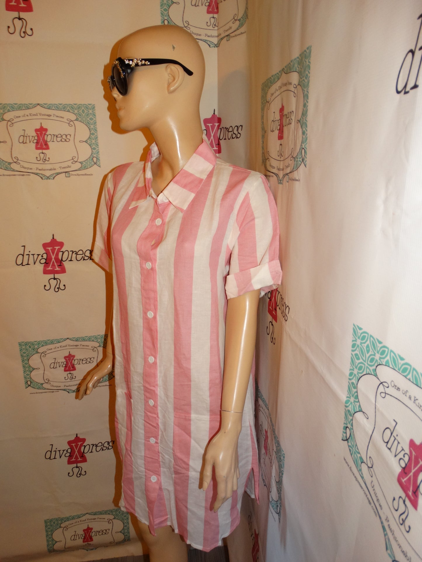 Vintage Pink/White Stripe Dress Size L