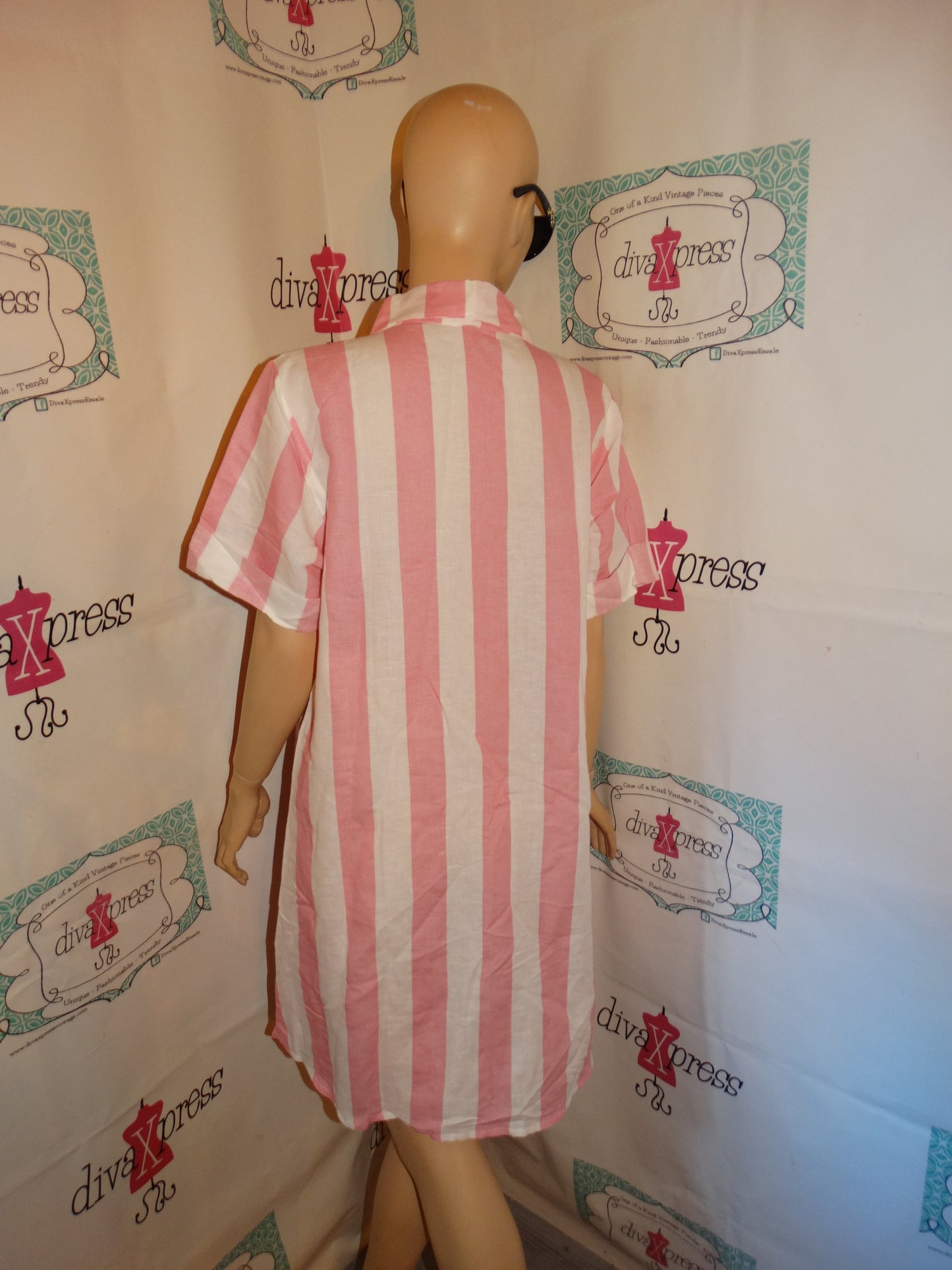 Vintage Pink/White Stripe Dress Size L