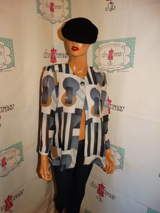 Vintage New Look Cream/Brown Gray Throw Blouse Size L