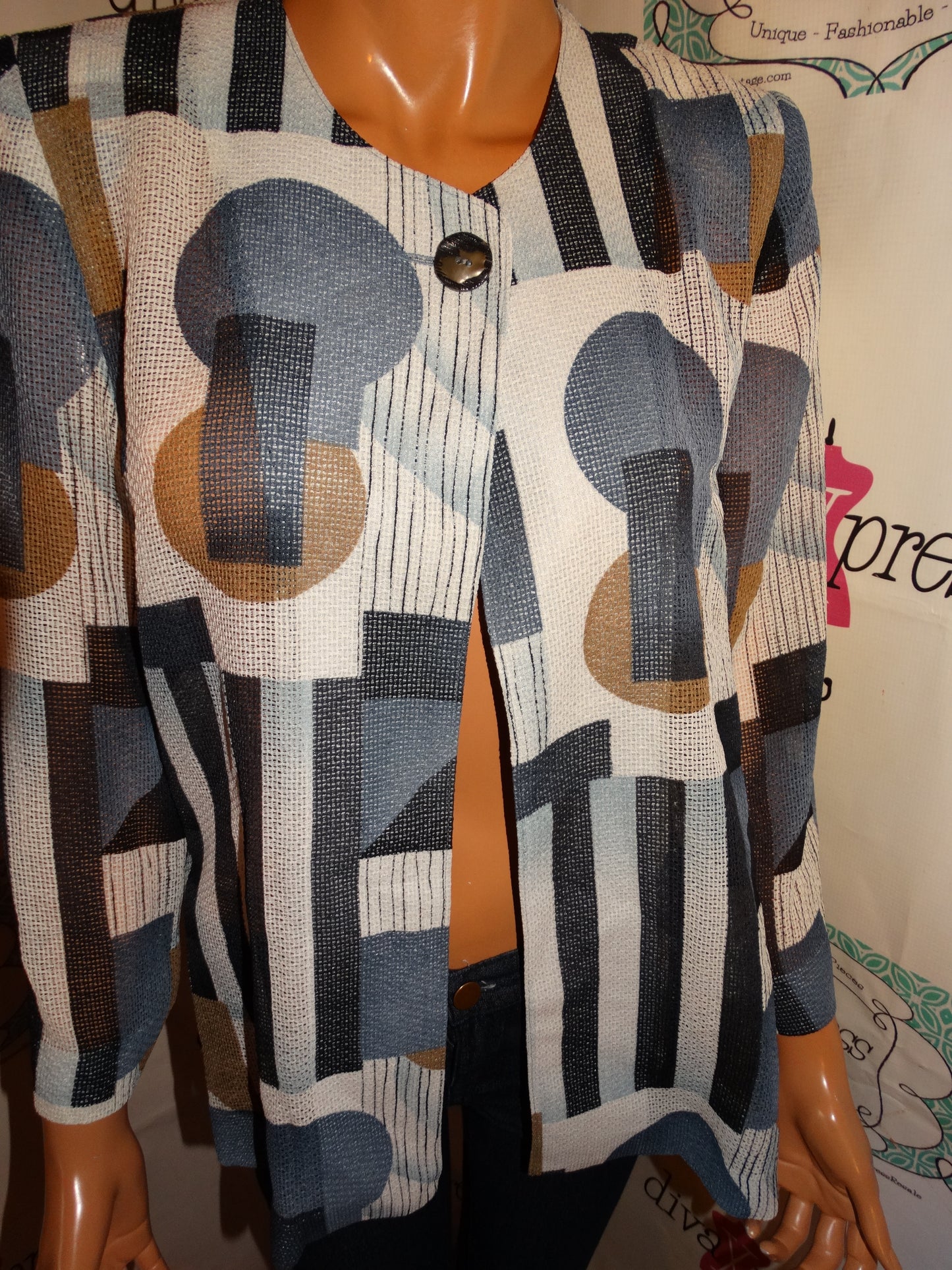 Vintage New Look Cream/Brown Gray Throw Blouse Size L