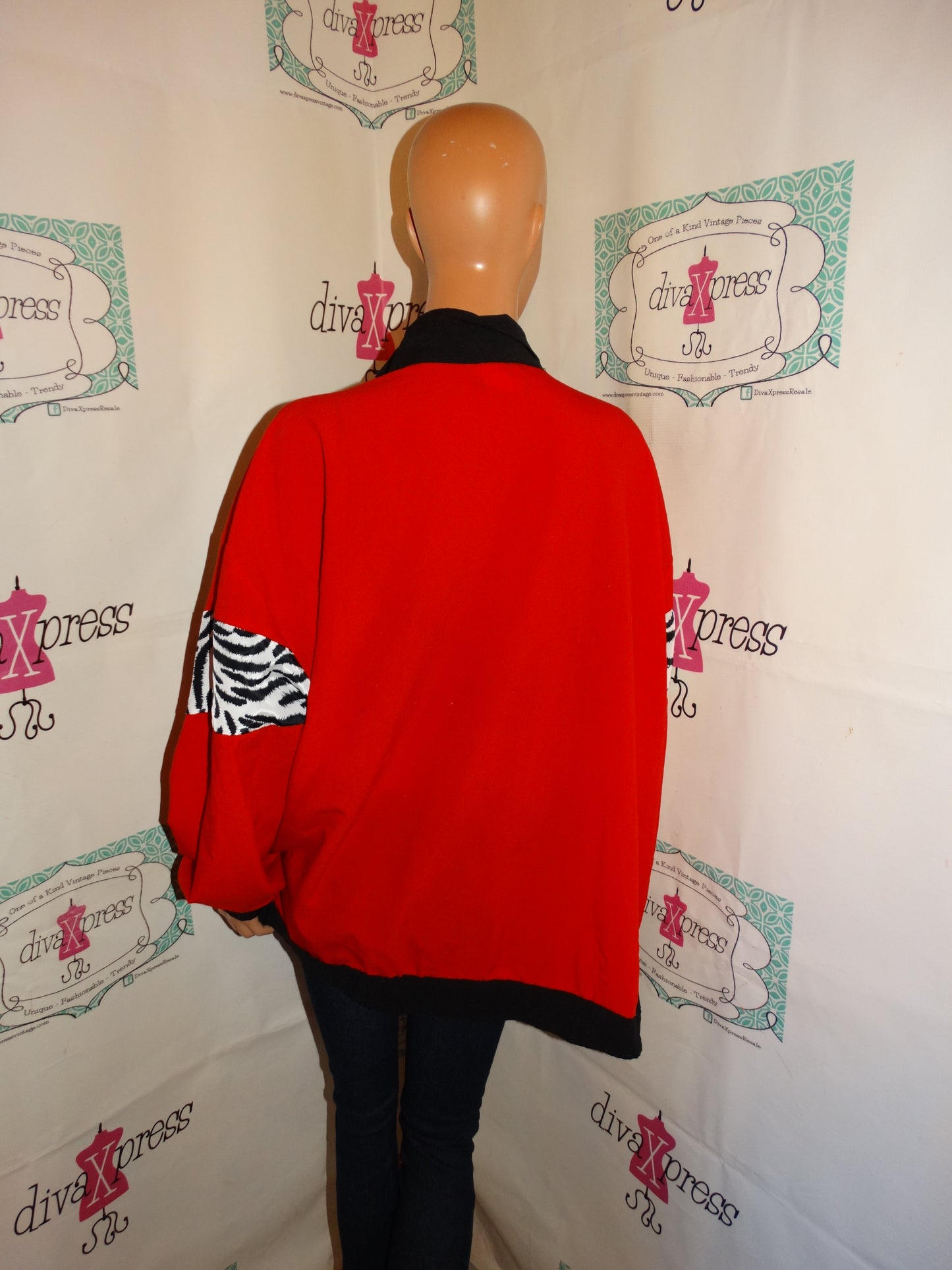 Vintage Siliver Threads Red Zebra Bomber Jacket size 3x