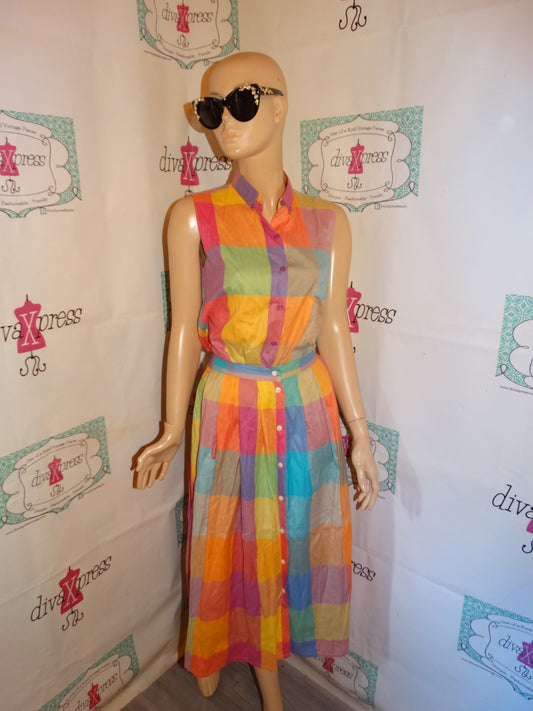 Vintage Paradise Pink Colorful 2 Piece  Skirt Set Size M