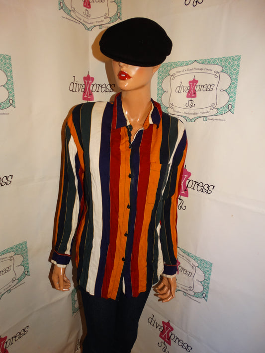 Vintage Work Wear Colorful Stripe Blouse SIze S