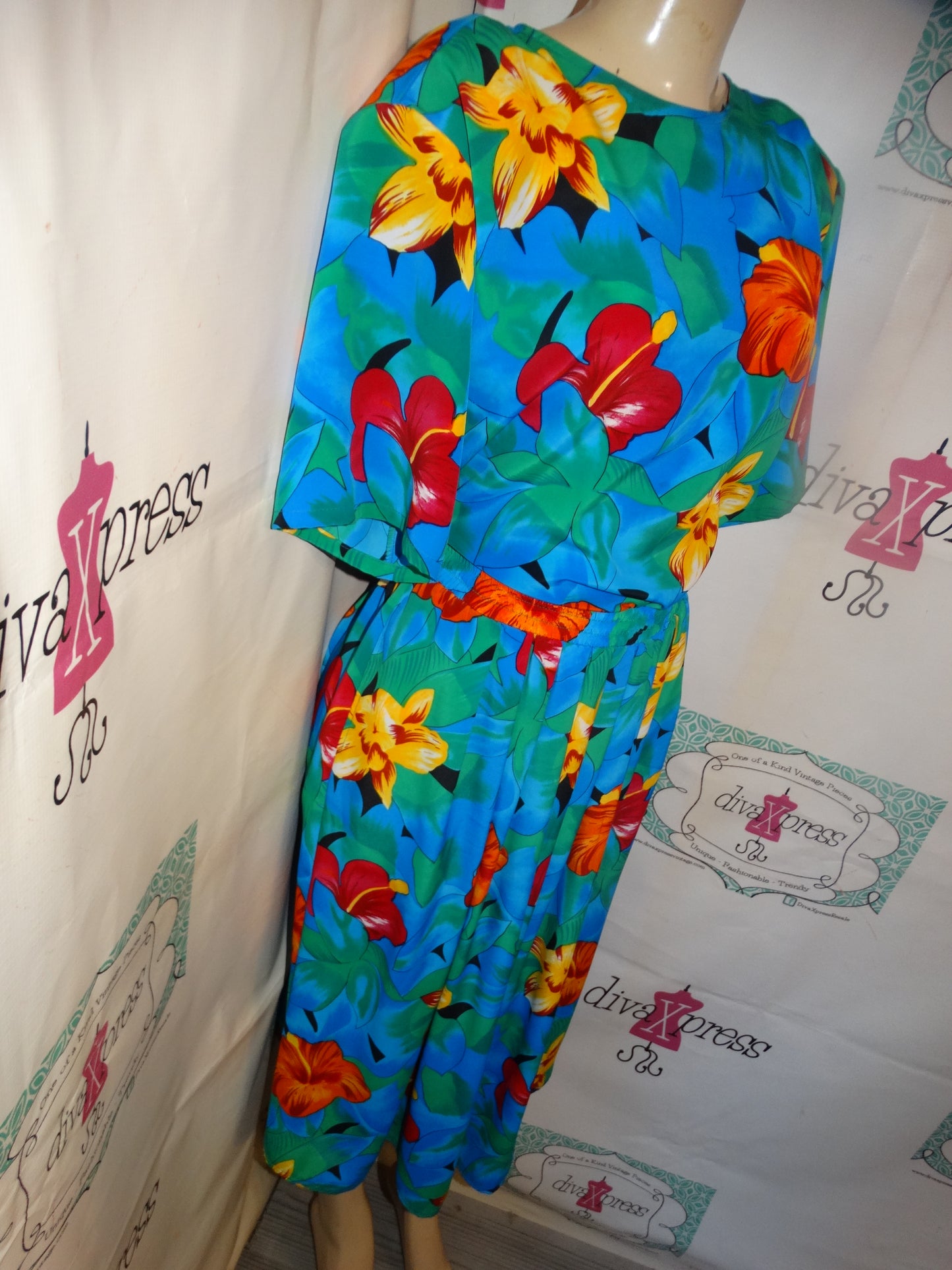 Vintage TAn Jay Blue Colorful 2 Piece Skirt Set Size XL