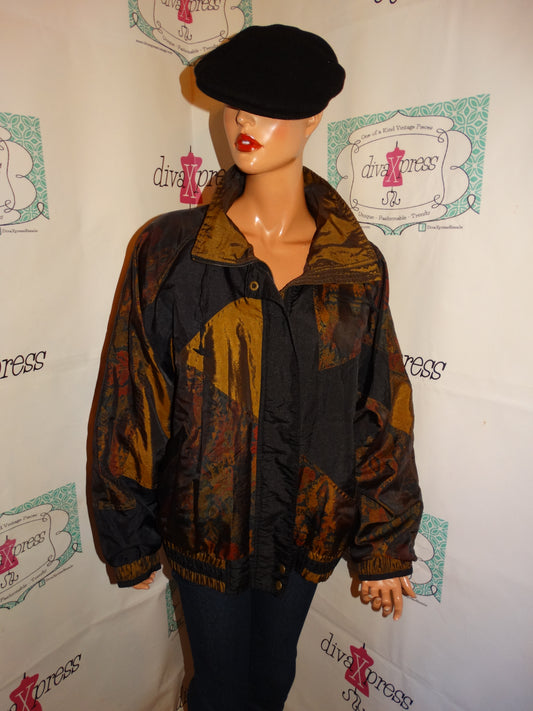 Vintage Lavon Brown /Black Floral Bomber Jacket SIze 1x