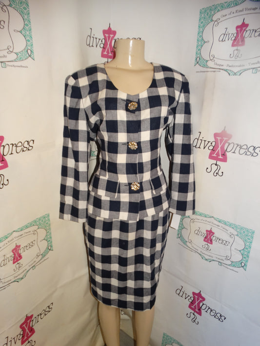 Vintage New Classics Blue/White 2 Piece Skirt Set Size M