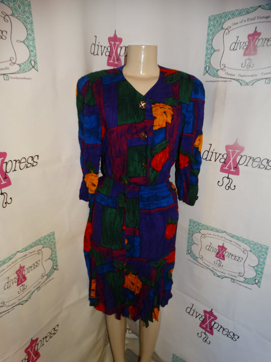 Vintage Swai Petites Colorful 2 Piece Skirt Set Size L