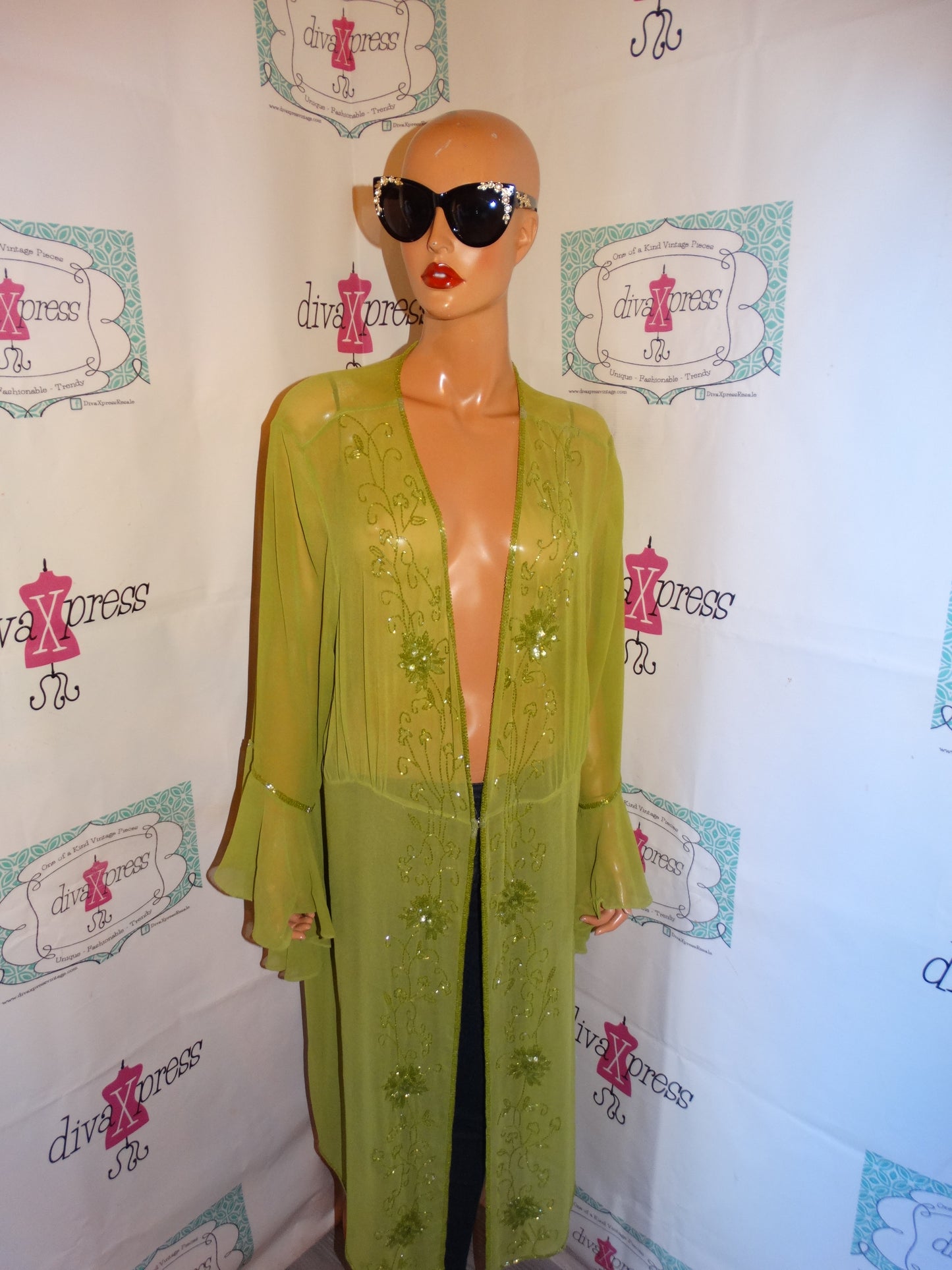 Vintage Romans Lime Green Beaded Sheer Throw Size 2x