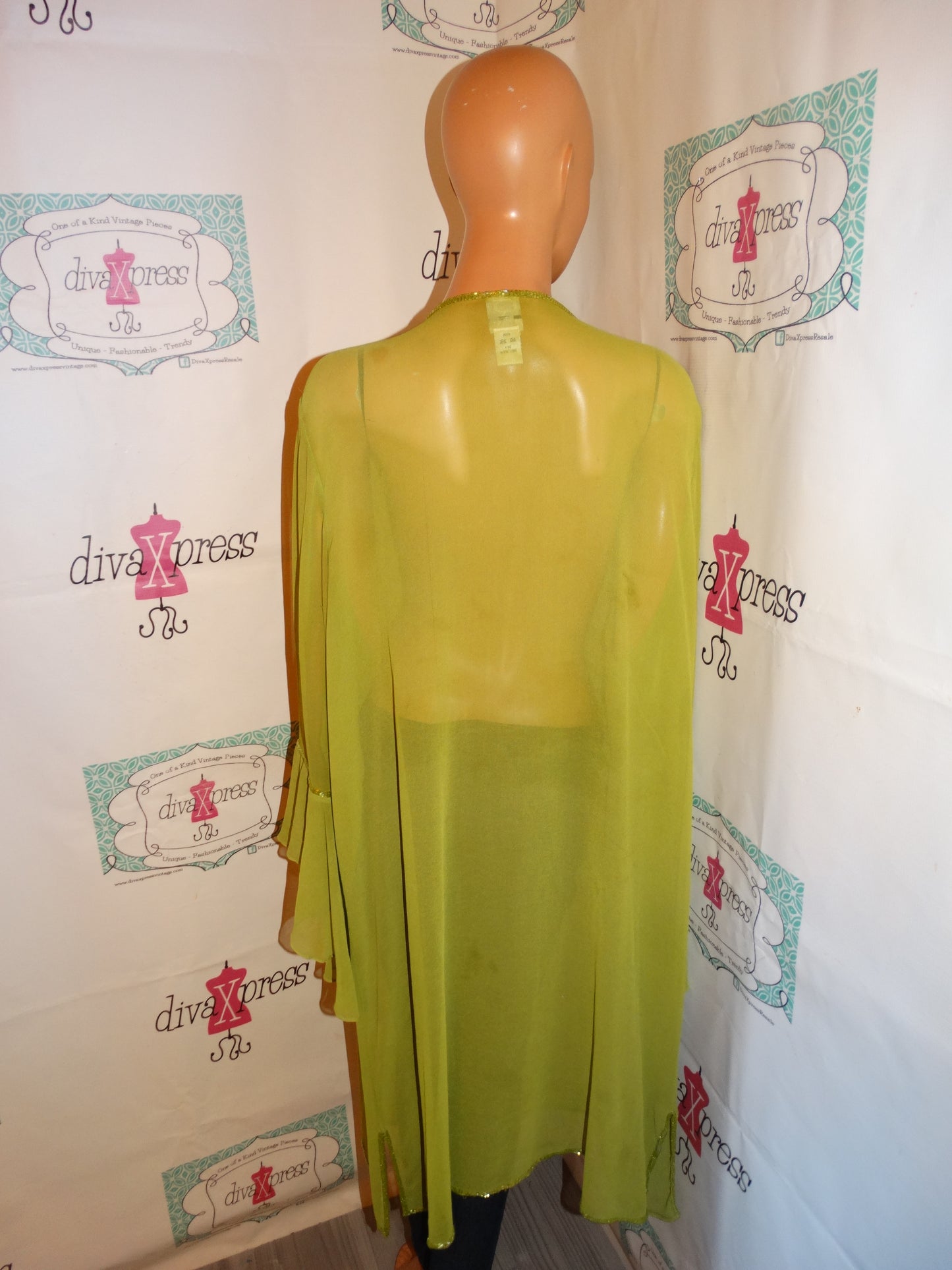 Vintage Romans Lime Green Beaded Sheer Throw Size 2x
