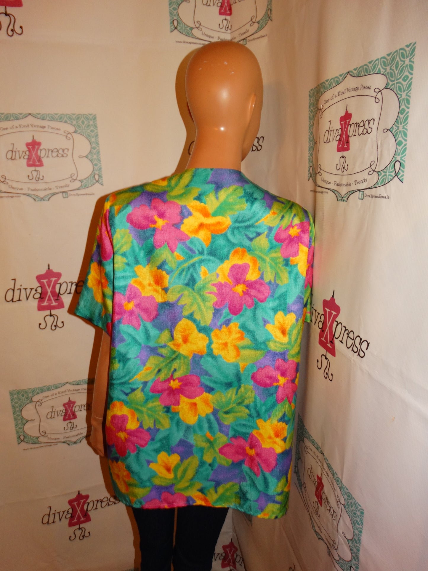 Vintage Kelly & Co Gree Colorful Floral Blouse Size L