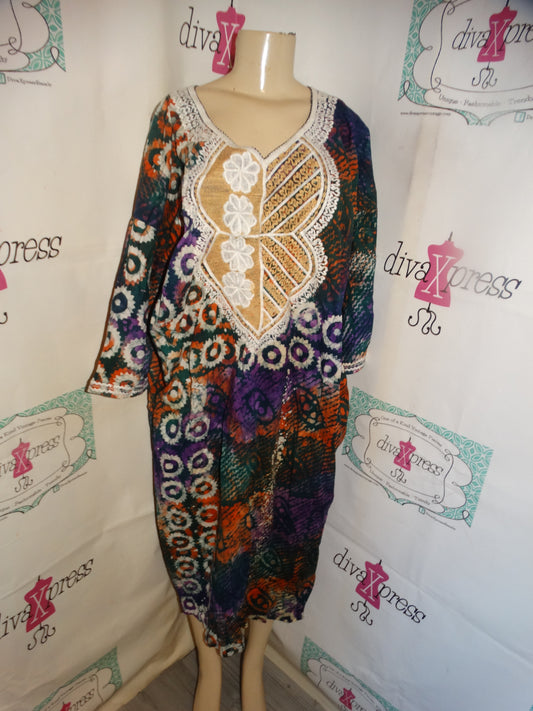 Vintage Purple/Green African Print Dress Size 2x