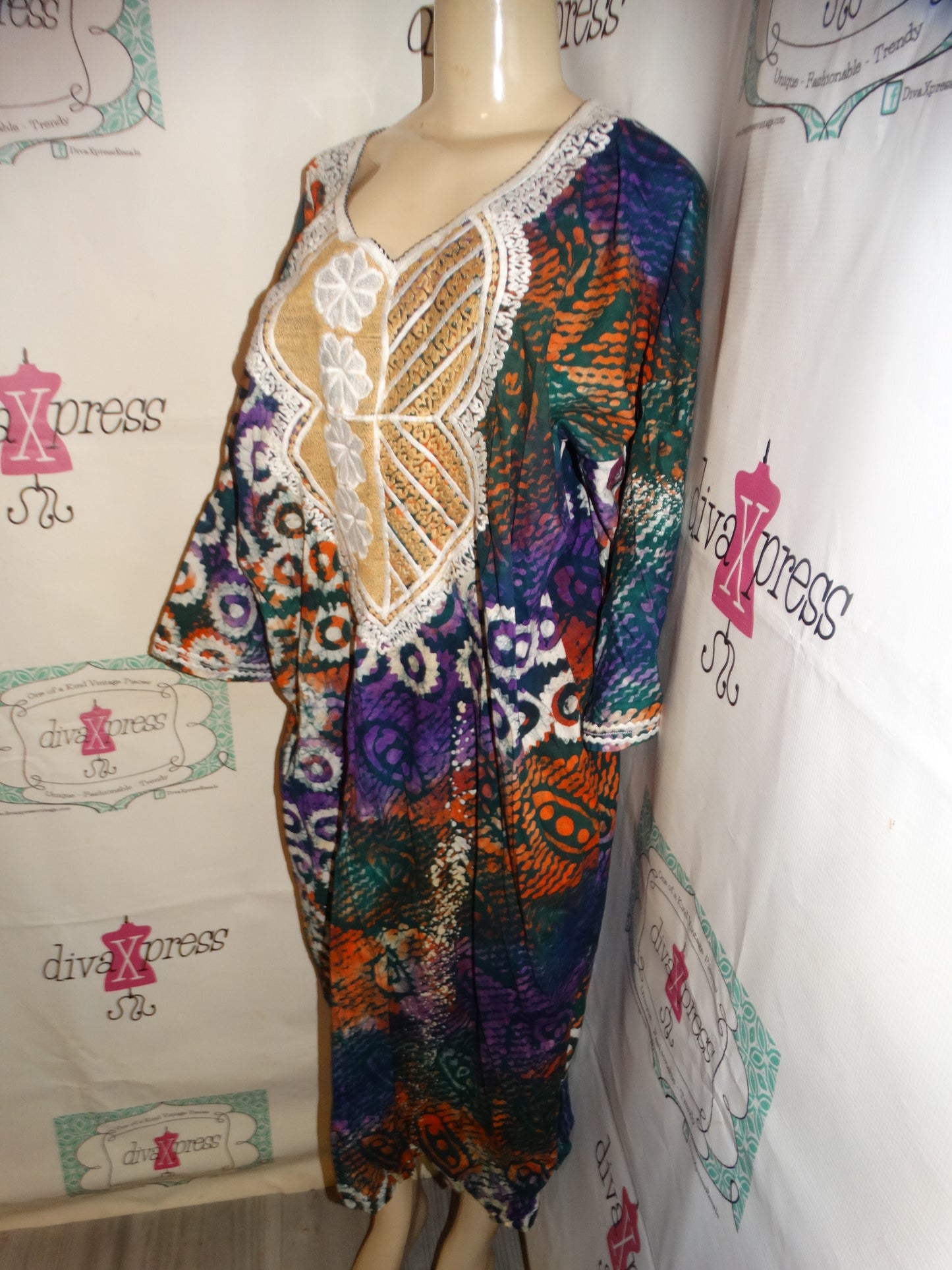 Vintage Purple/Green African Print Dress Size 2x