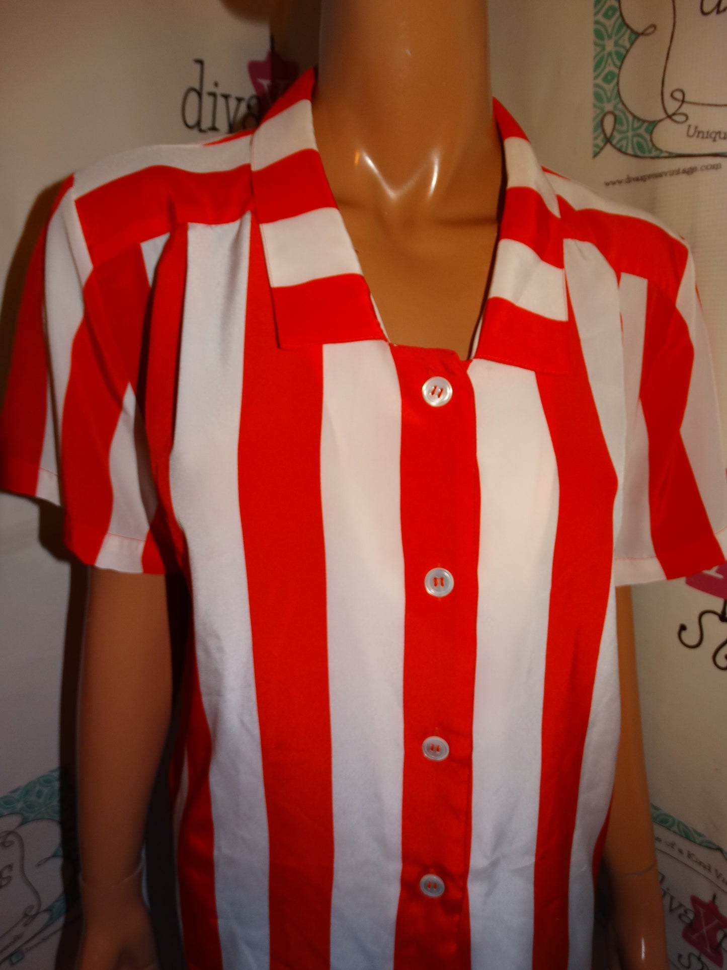 Vintage Liz Claiborne Red/White Stripe Blouse Size M