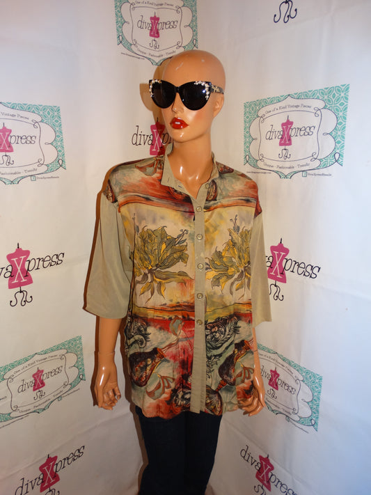 Vintage Platinum  Green Colorful Blouse Size M