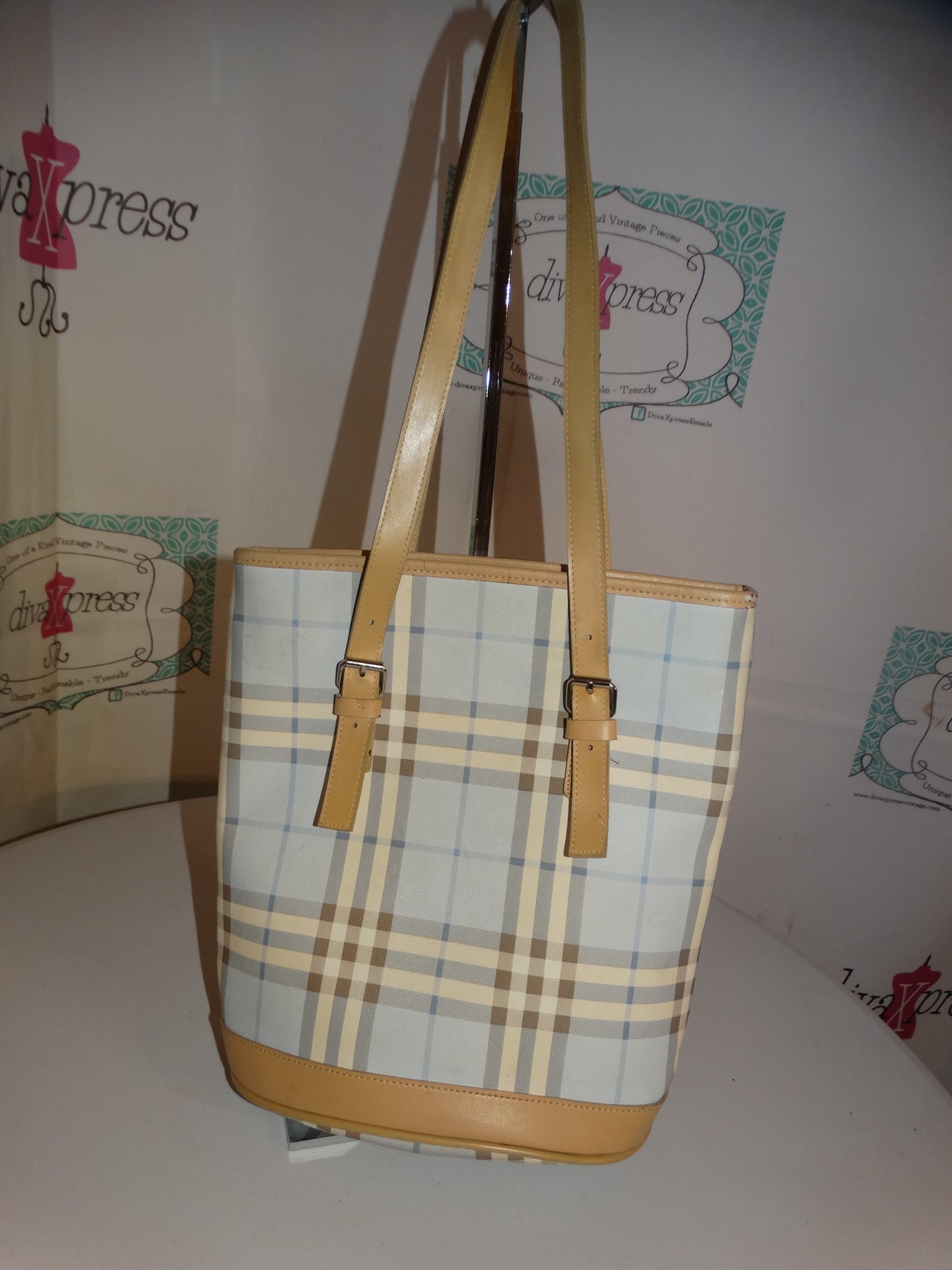 Vintage Plaid  Blue/White Purse Size L