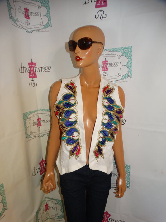 Vintage Mezza White Colorful Detail Vest Size M