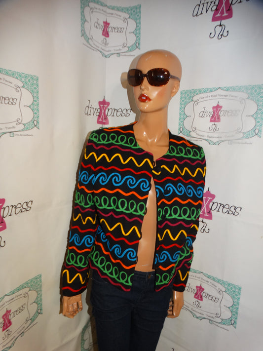 Vintage Maggy London Black Colorful Jacket Size L