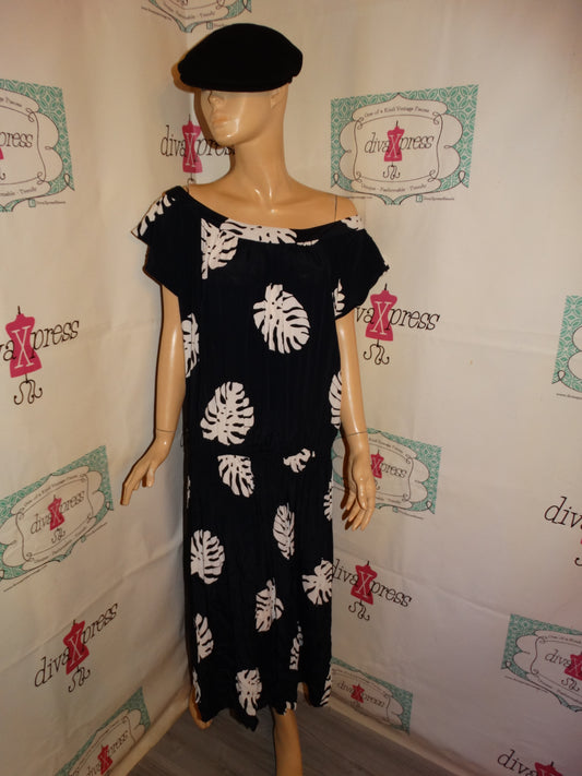 Vintage Regina Krativz Black/White Floral Dress Size 2x
