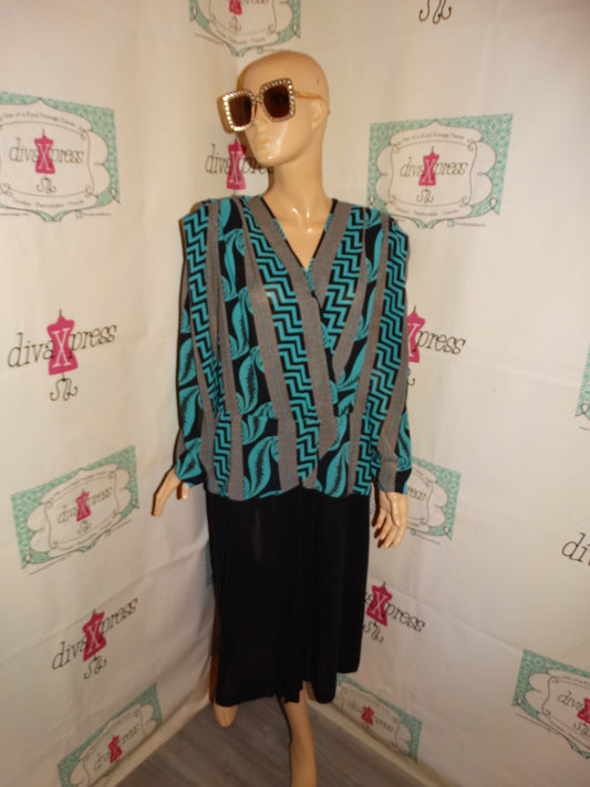 Vintage Stuart Barry Green/Black/White Sheer Dress Size 2x