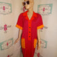 Vintage Sanrdra O Wing Pink/ORange Yellow ColorBlock Dress Size XL
