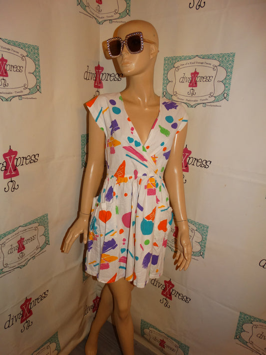 Vintage OP White Colorful Dress Size S