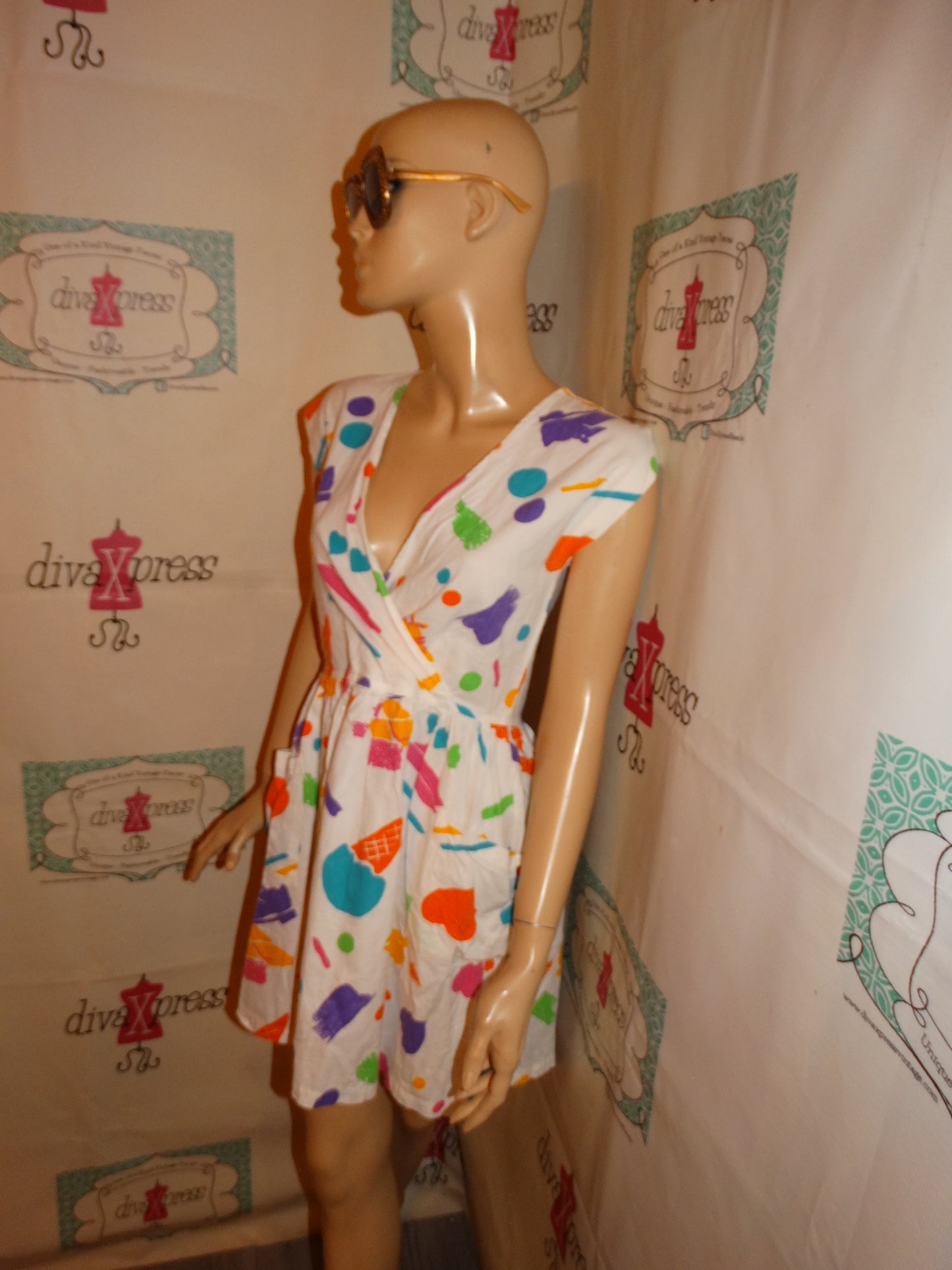 Vintage OP White Colorful Dress Size S