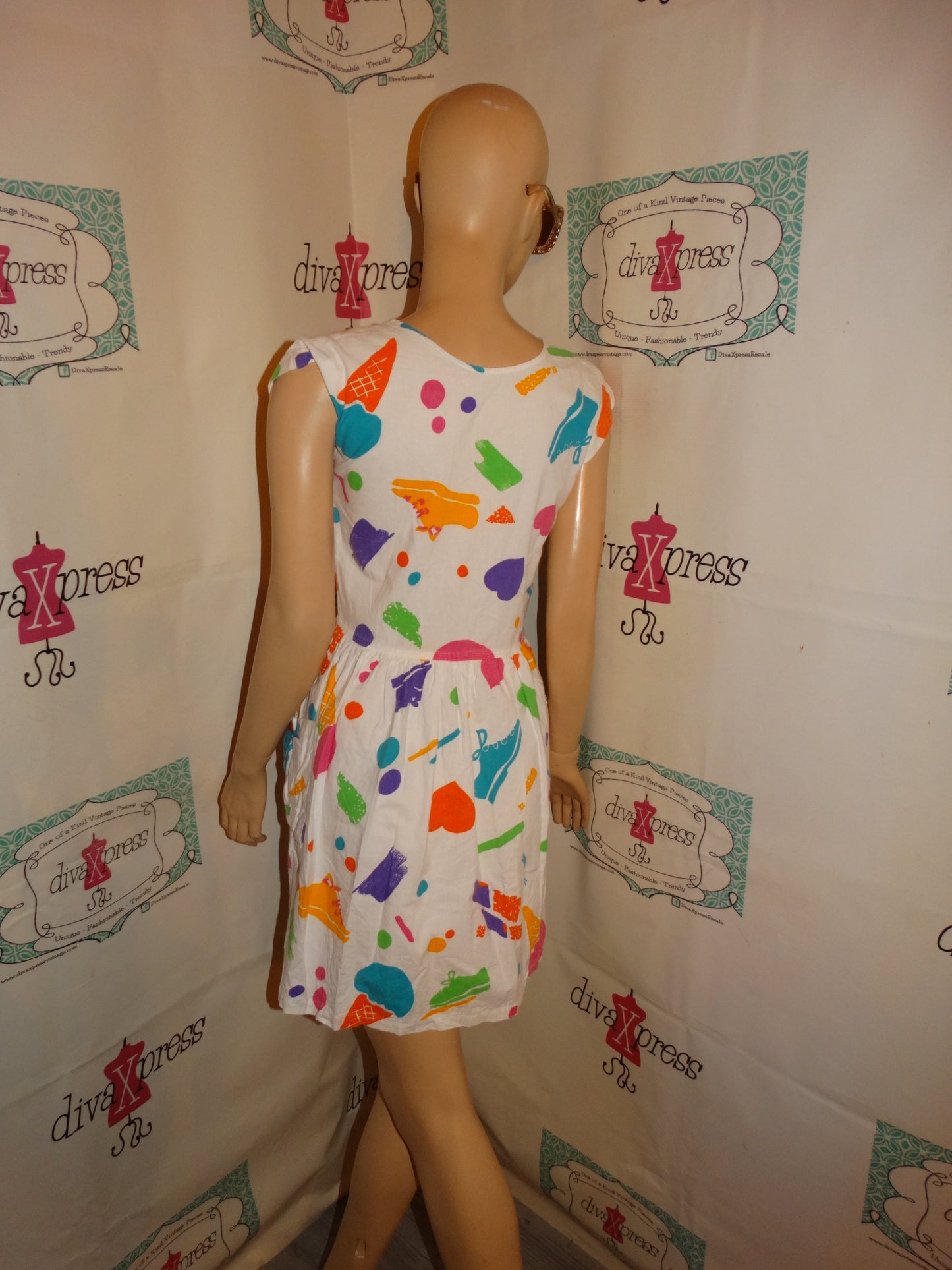 Vintage OP White Colorful Dress Size S