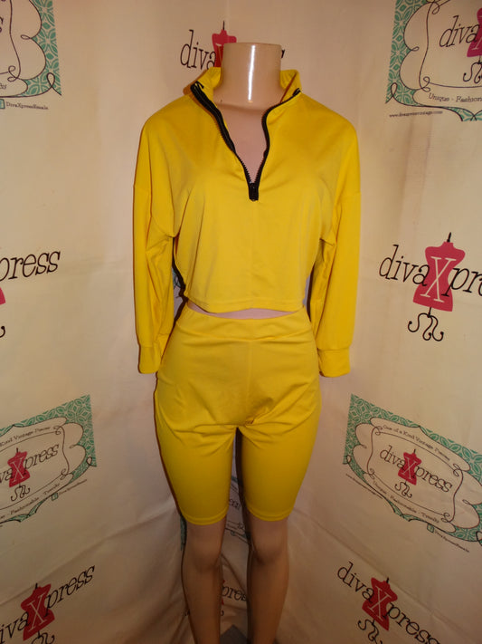Yellow 2 Piece Short Spandex Set Size M