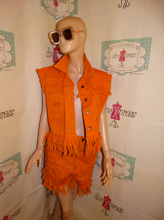 Vintage Navi Mustard Yellow 2 Piece Jean Short Set Size L