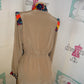 Vintage Whitney Eve Tan Colorful High Shoulder Blouse Size M