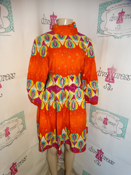 Vintage Orange Colorful  Dress Size S