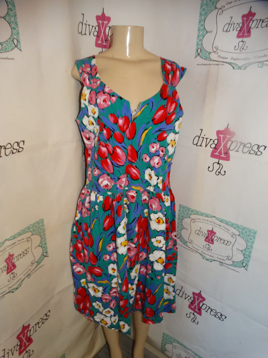 Vintage Vandermere Green Floral Dress Size L