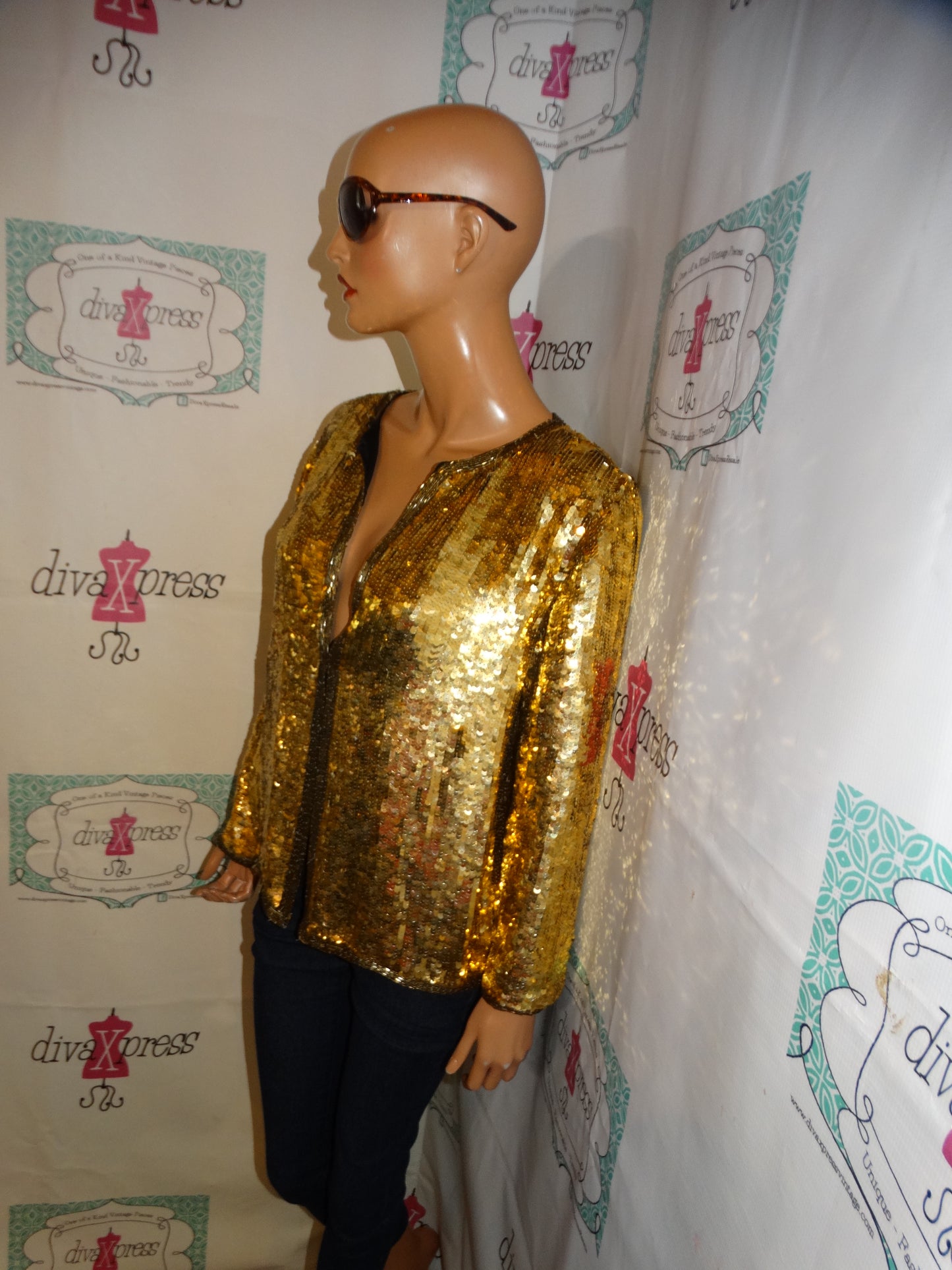 Vintage LifeStyle Fashion Gold Sequins Top Size M