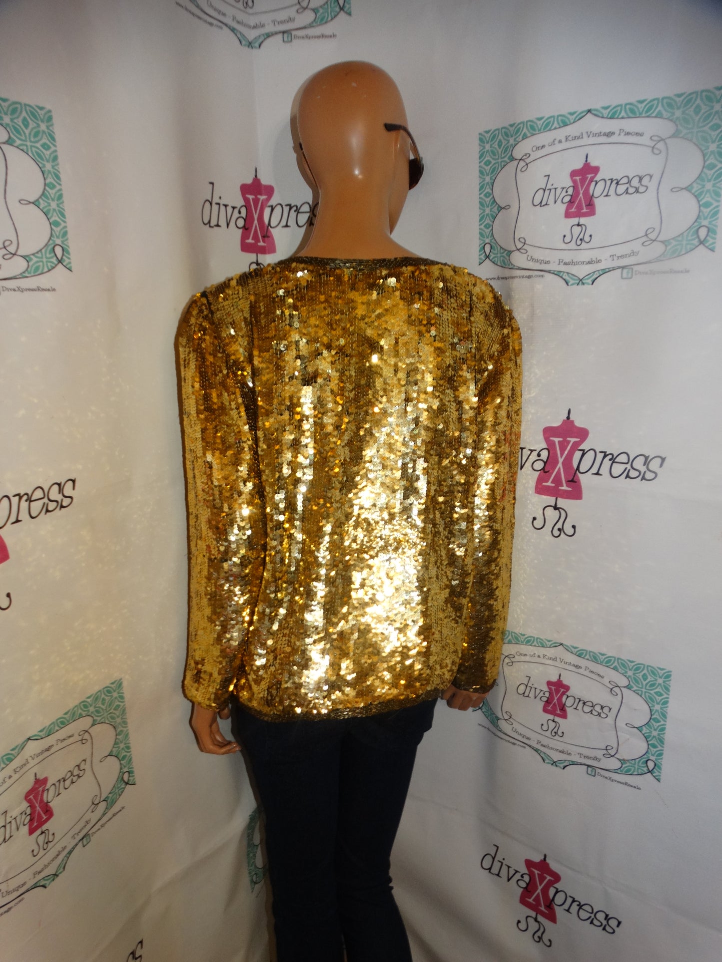 Vintage LifeStyle Fashion Gold Sequins Top Size M