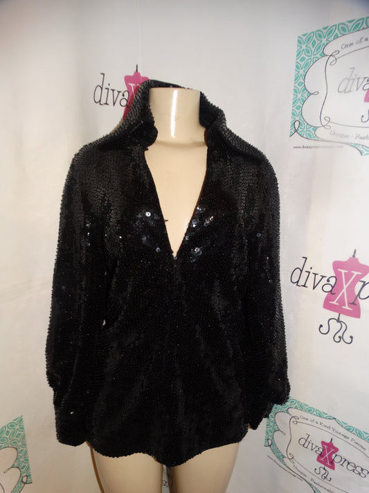 Vintage Sequins Black Low Cut Heavy Top Size XL