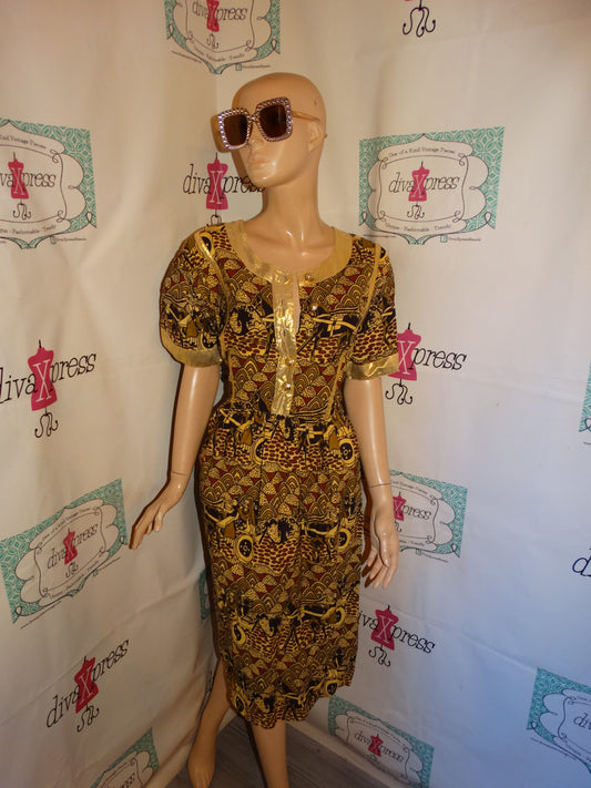 Vintage Nile Queen Brown Gold Eyptian Dress Size M