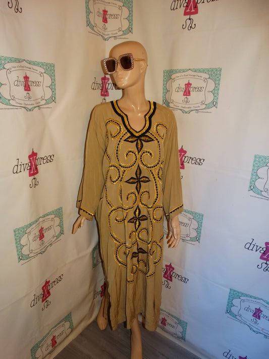 Vintage Tan/Black Gold Dress Dress Size 2x