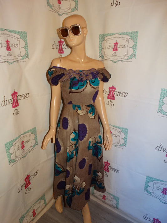 Vintage Purple/Turquoise Floral Dress Size S