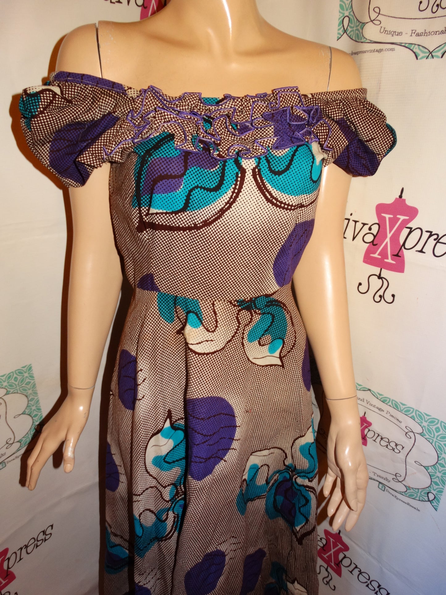 Vintage Purple/Turquoise Floral Dress Size S