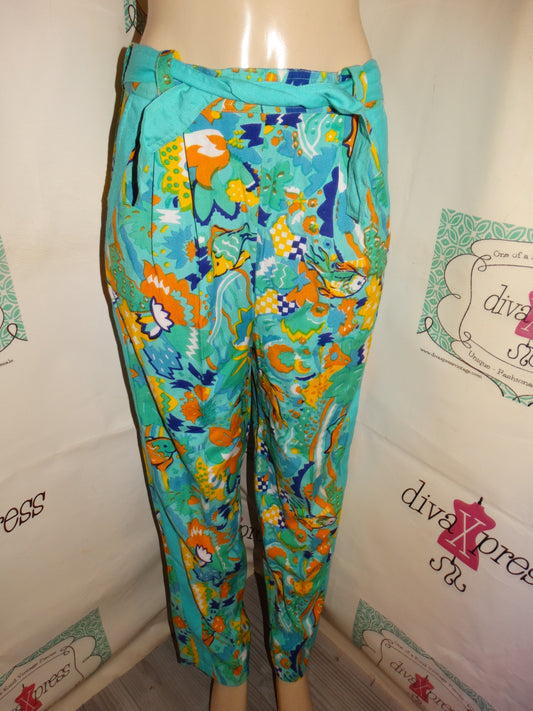 Vintage Teal Colorful Floral PAnts Size L