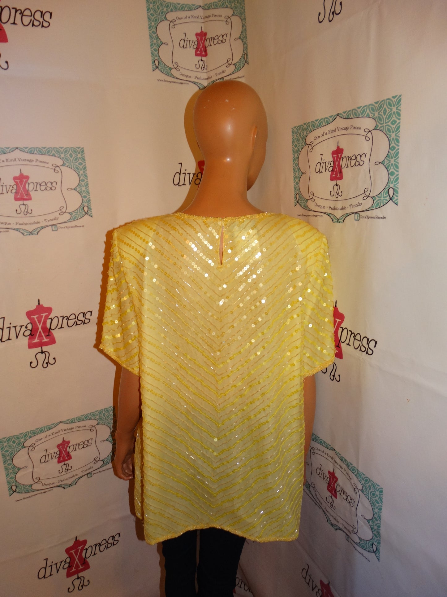 Vintage Joseph Le Bon Yellow Sequins Blouse Size 1x