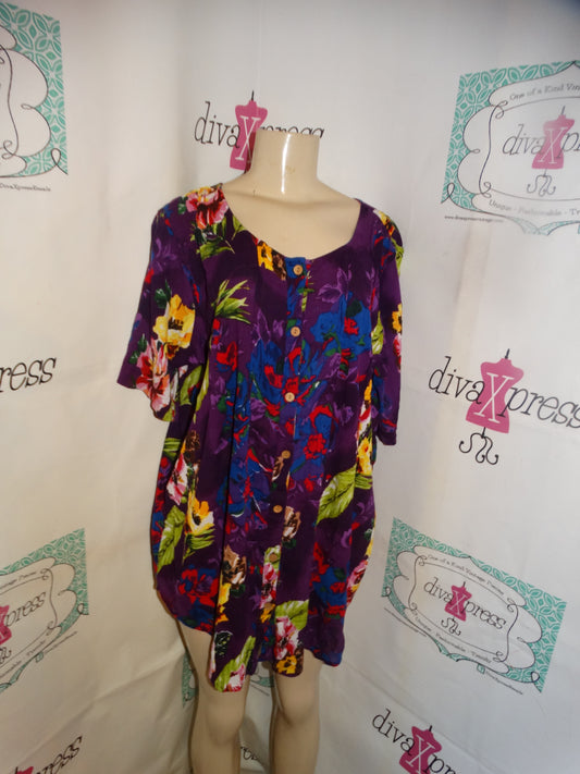 Vintage Roman Purple Floral Blouse Size 2x