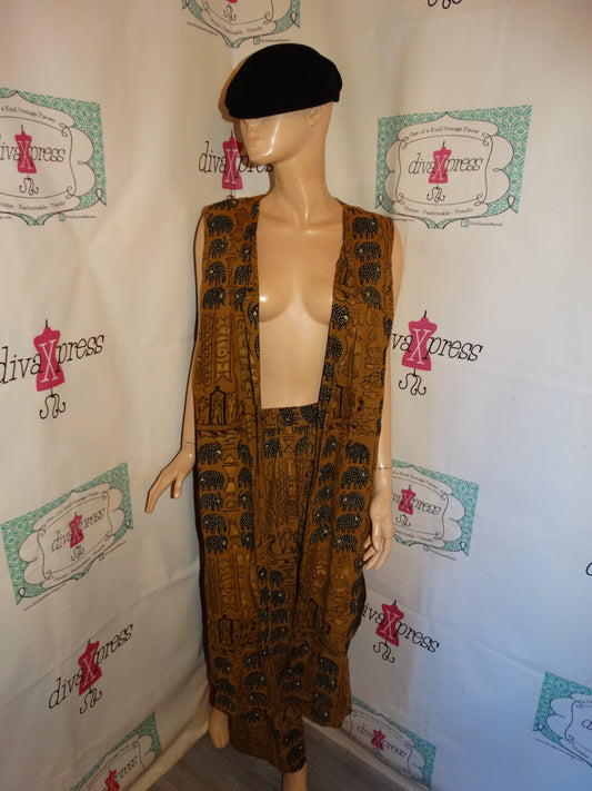Vintage Nefatiti Tan Elephant 2 Piece Pants Throw Set Size 1x