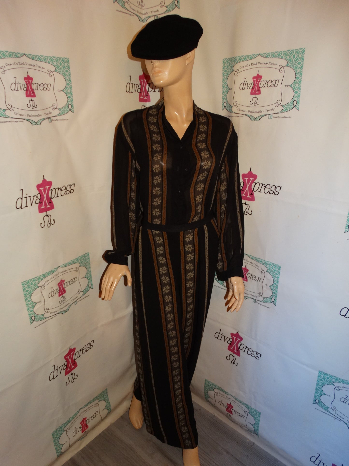 Vintage Patricia Jones Black/Tan 2 Piece Set Size L