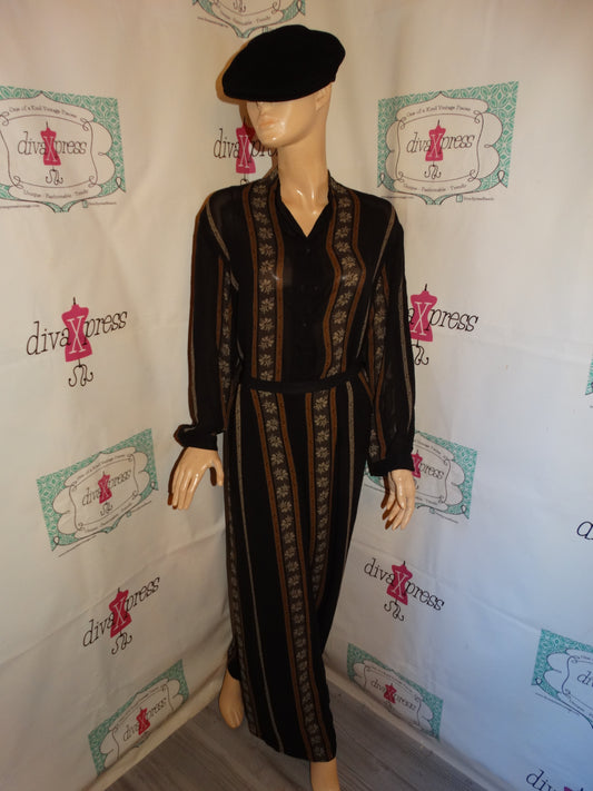 Vintage Patricia Jones Black/Tan 2 Piece Set Size L