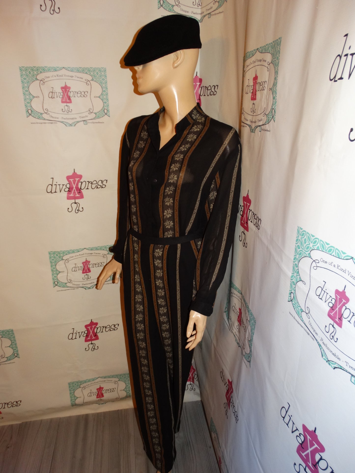 Vintage Patricia Jones Black/Tan 2 Piece Set Size L