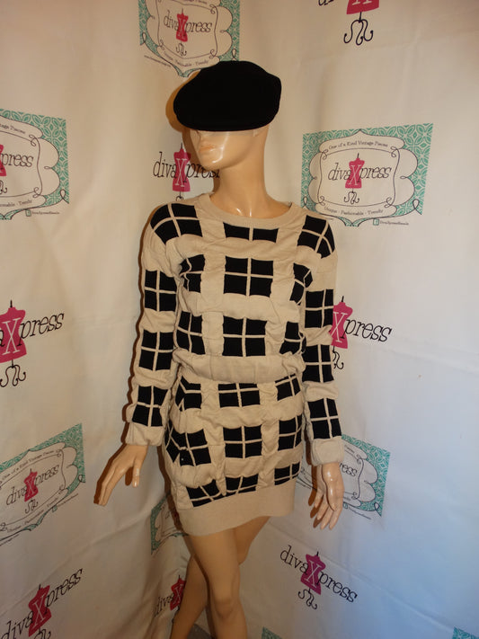 Vintage Lillie BRown Cream/Black 2 Piece Sweater Skirt Set Size S