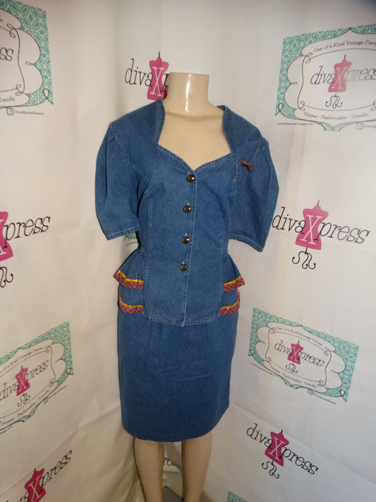 Vintage Ramson Blue Jean 2 Piece Skirt Set Size 1x