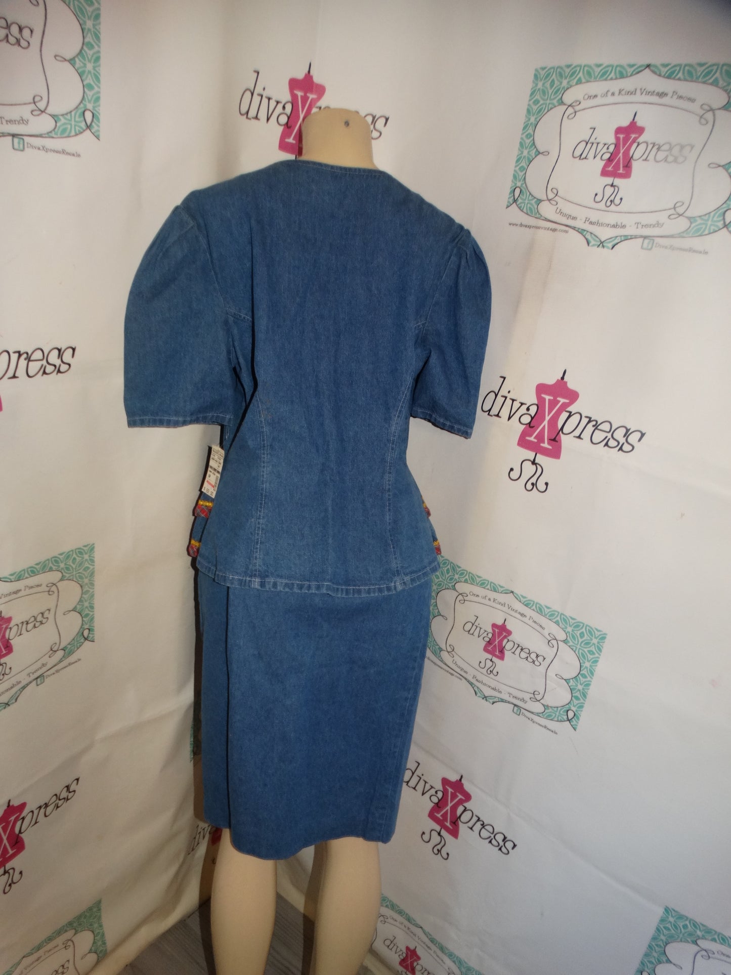 Vintage Ramson Blue Jean 2 Piece Skirt Set Size 1x