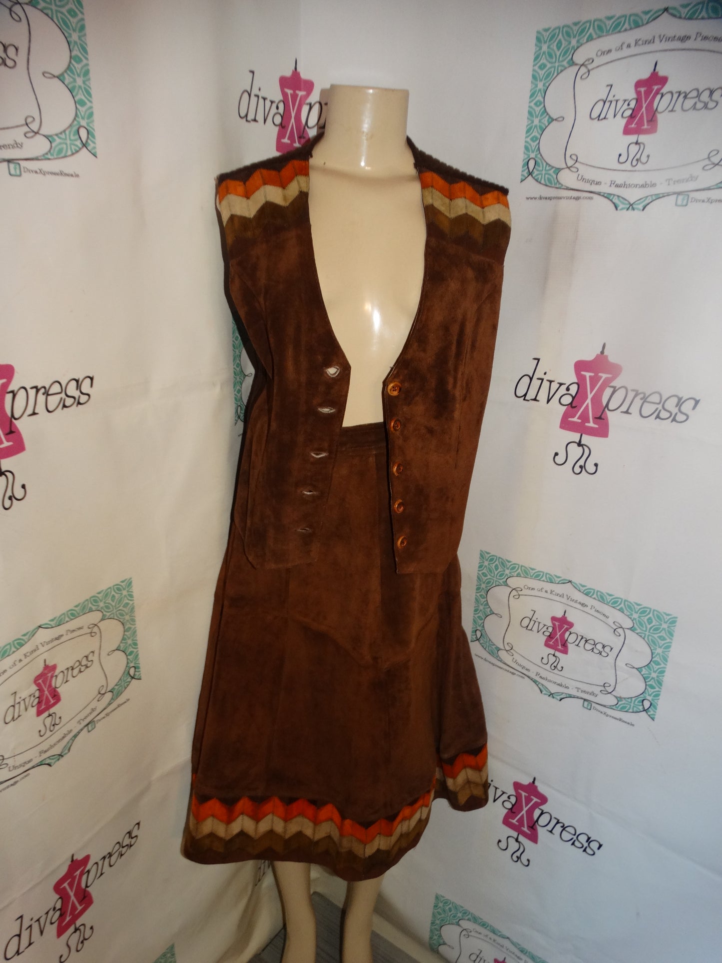 Vintage Today Suede/Leather 2 Piece Skirt Set Size M